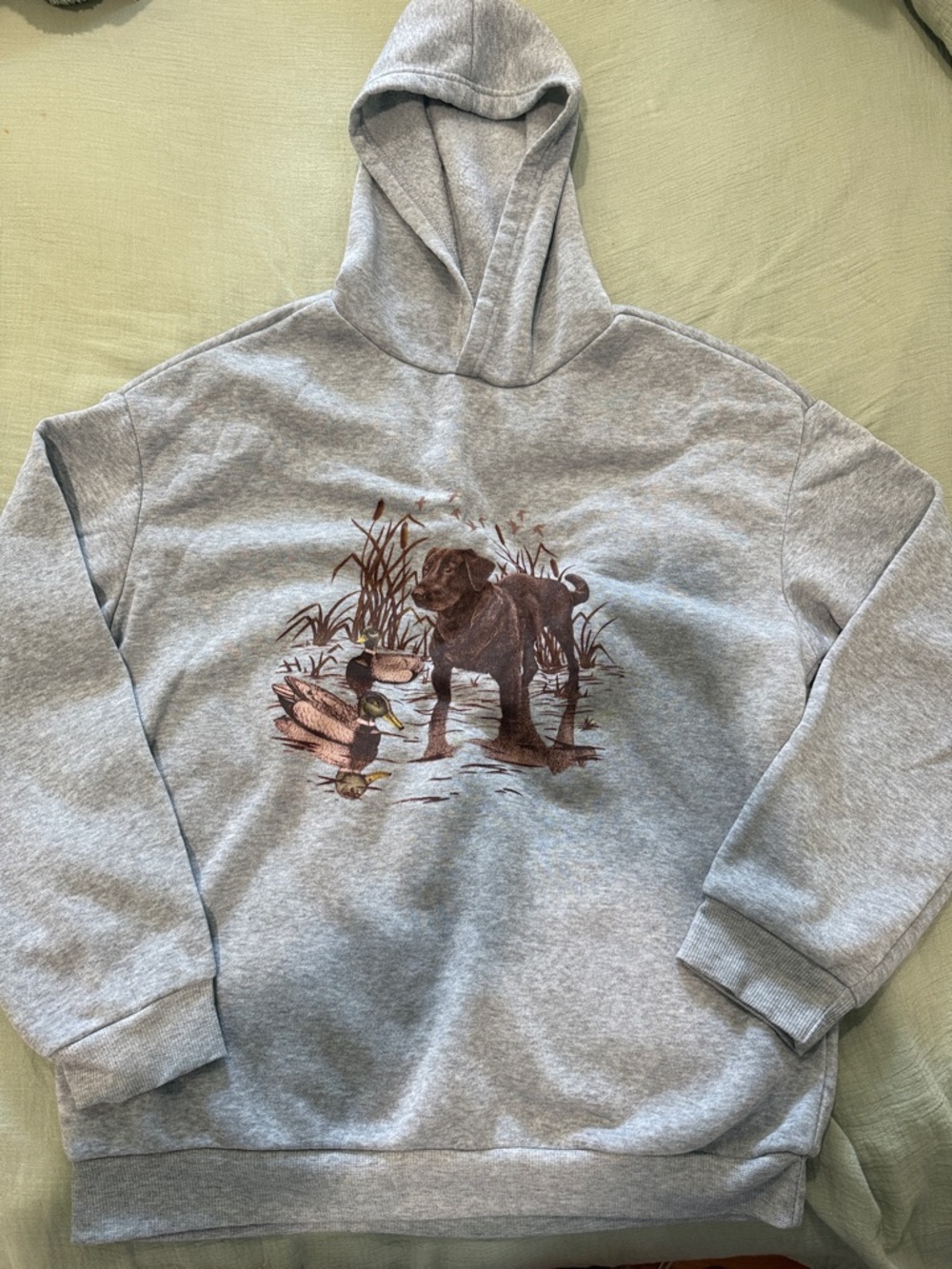 SHEIN Light Gray Hoodie with Brown Hunting Dog Graphic
